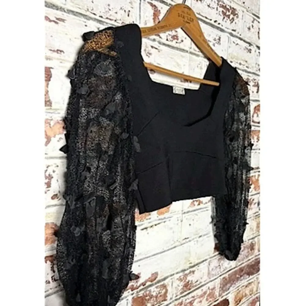 Free People Intimately Flutter By Sheer Mesh Billowy Sleeves Cropped Blouse